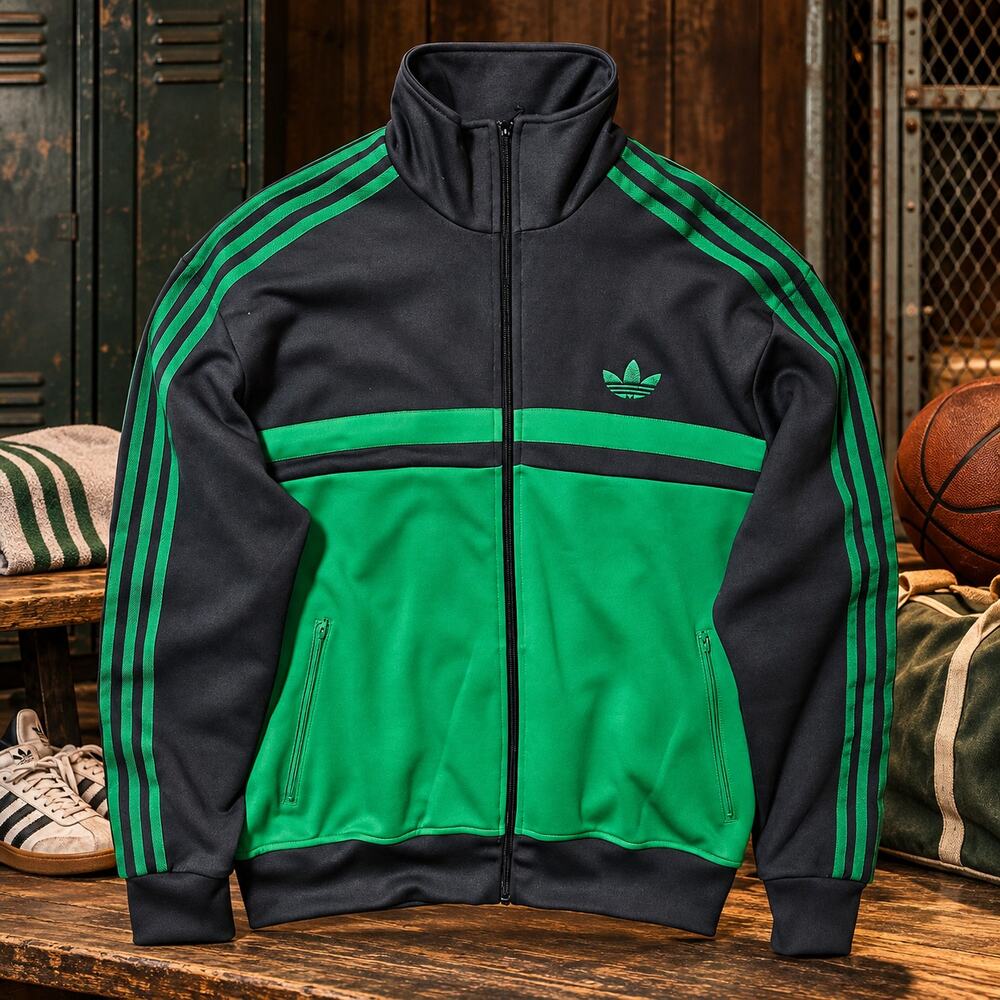 adidas Originals Track Jacket Mens Large Green Gray Trefoil 3 Stripe Retro